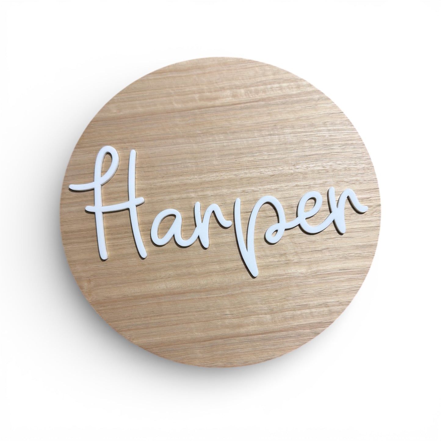 Personalised Round Door Sign – White Acrylic Name (28cm)