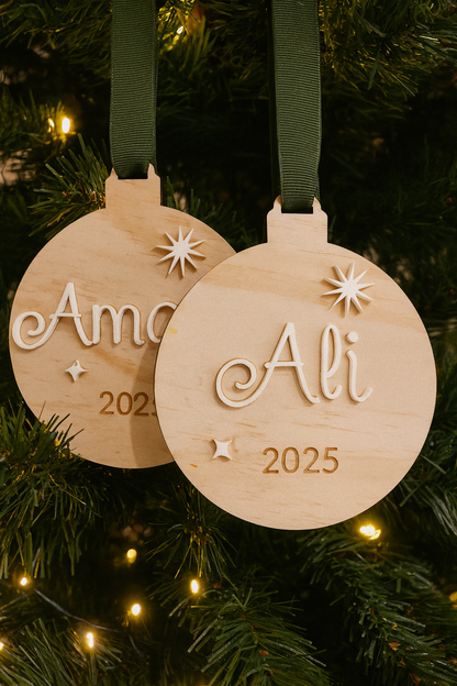Personalised Christmas Tree Ornament with Acrylic Name