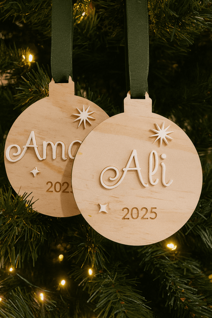 Personalised Christmas Tree Ornament with Acrylic Name - Notchd Studio