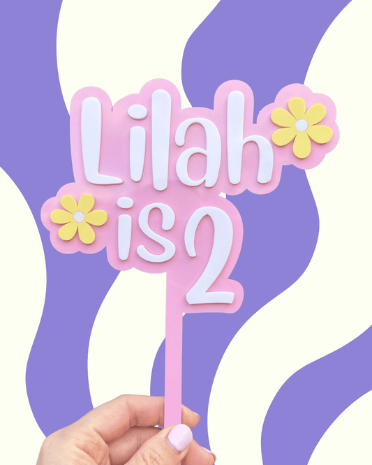 Personalised Daisy Cake Topper | Custom Name & Age Birthday Cake Topper - Notchd Studio