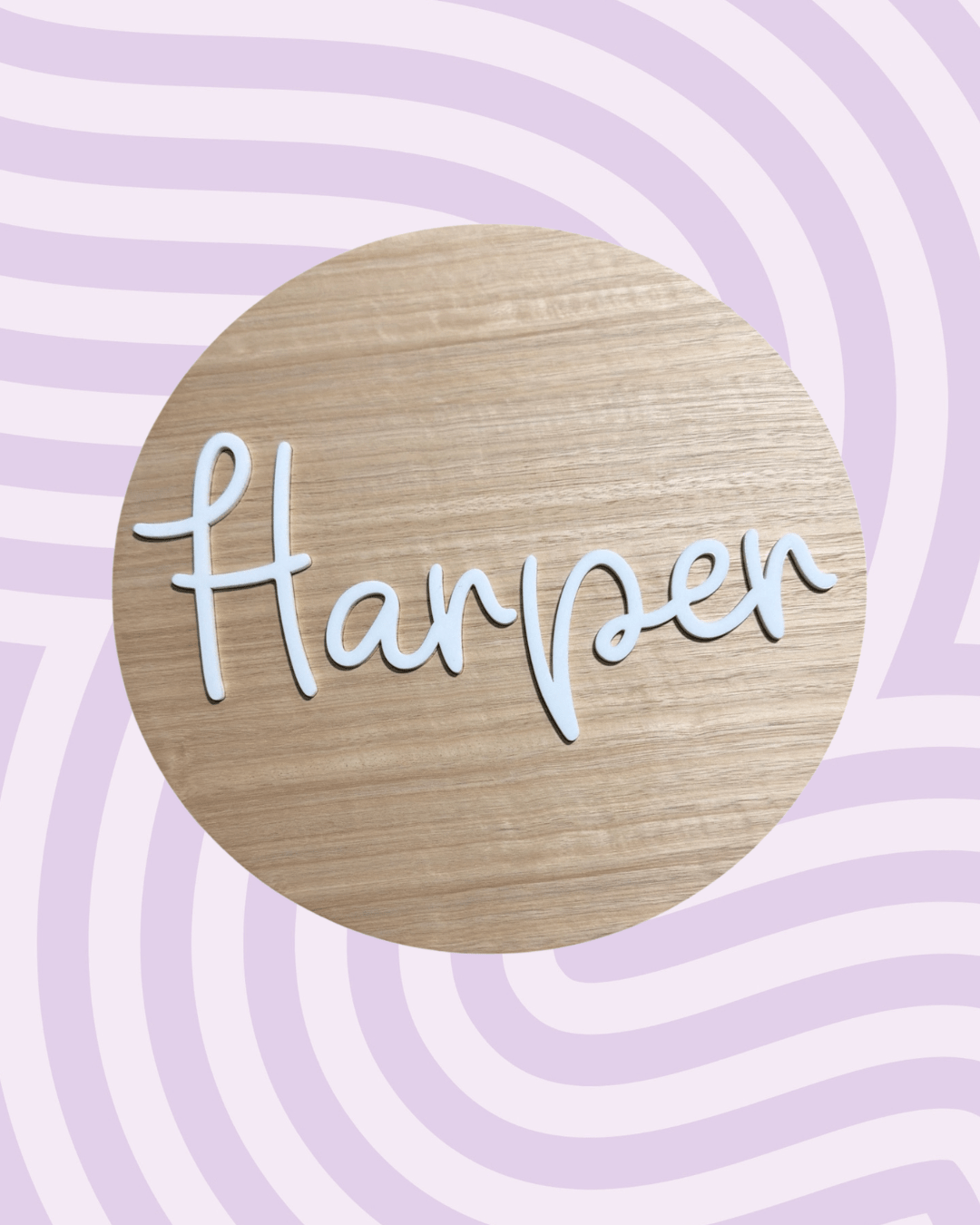 Personalised Round Door Sign – White Acrylic Name (28cm) - Notchd Studio