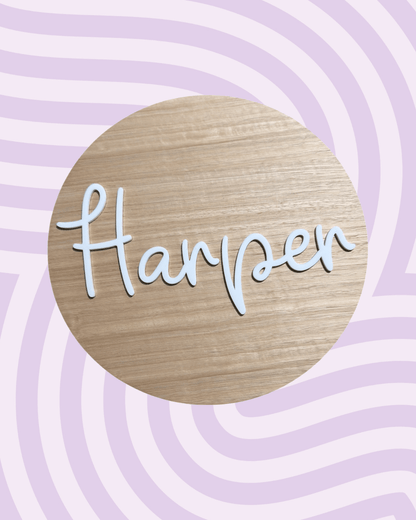 Personalised Round Door Sign – White Acrylic Name (28cm) - Notchd Studio